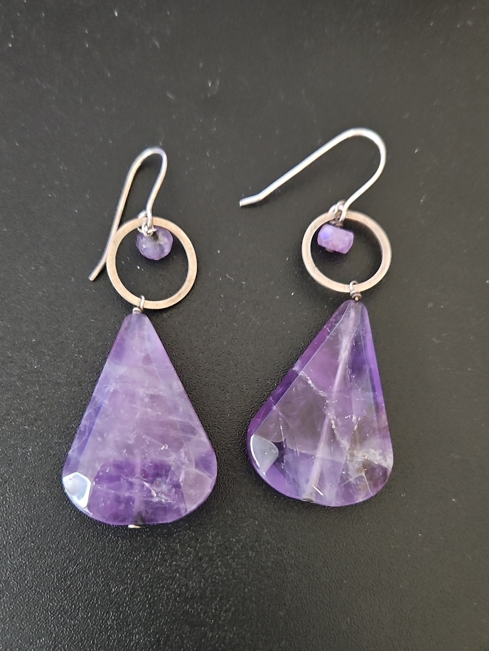 Amethyst Purple Teardrop Dangle Earrings - Unbranded